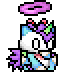 A sprite of Loaf, a Hero/Power Chao with Unicorn features. They are sitting down.